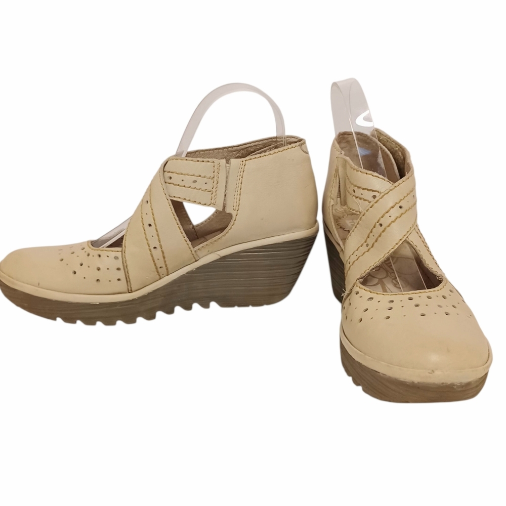 Fly London Yepe Leather Cross Strap Maryjane Wedge Shoes Women's 40 EU 9-9.5 US